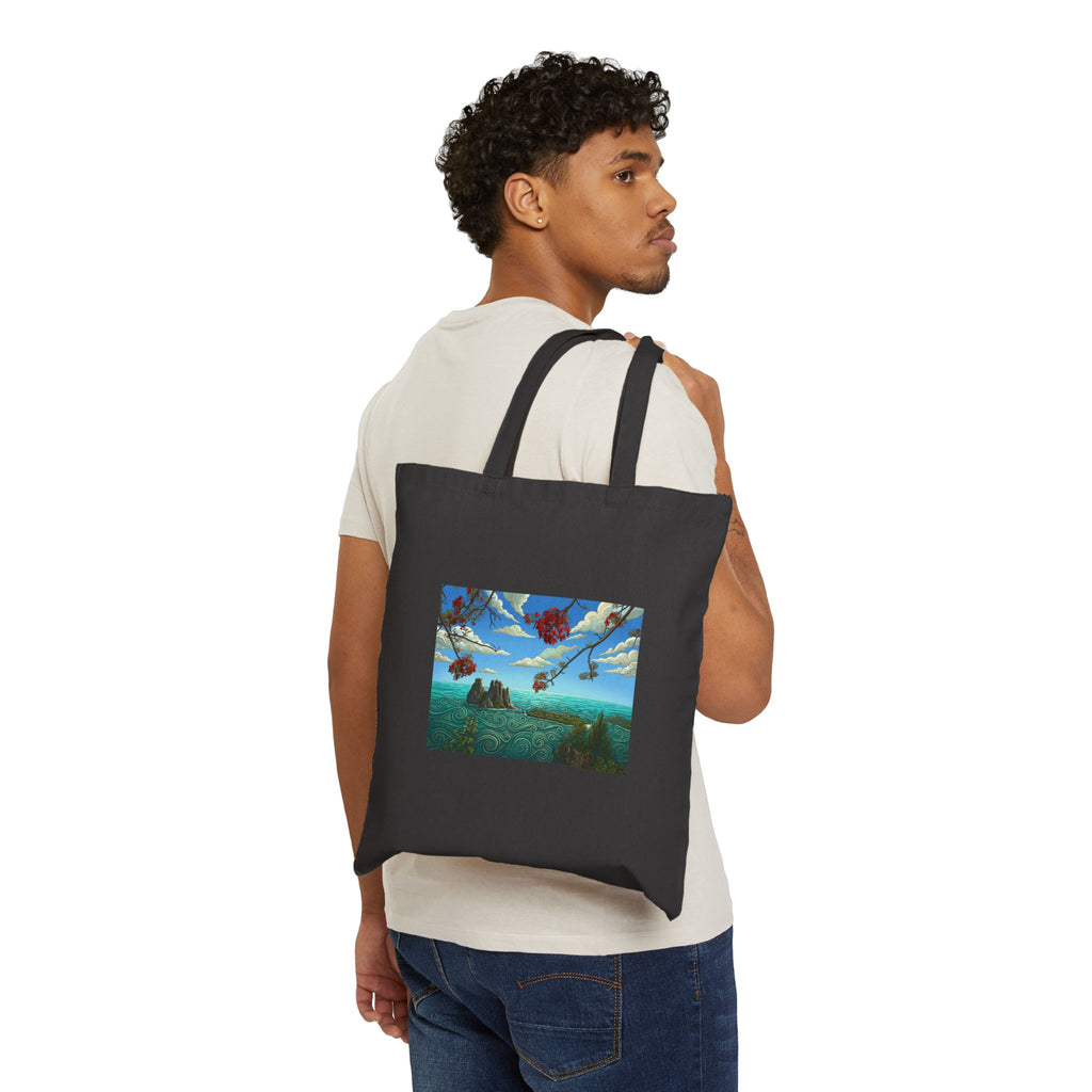 Surreal Sky Art Tote — Canvas Bag with Flying Leaves Scenic Print