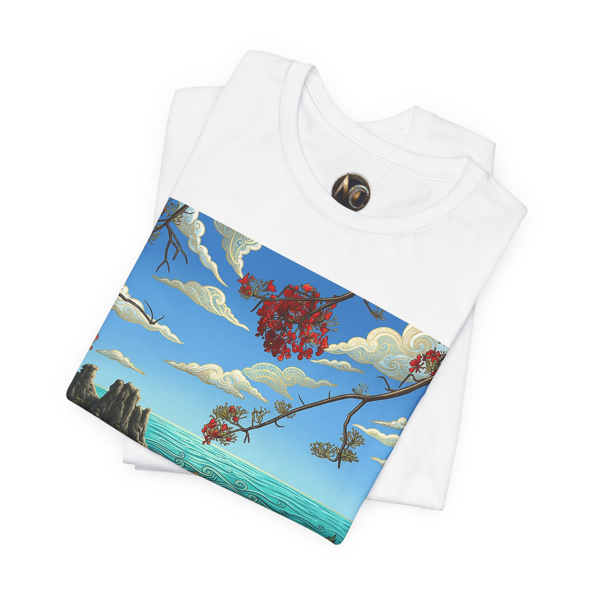 Surreal Beachscape Tee — Dreamy Sunset Ocean Art T-Shirt