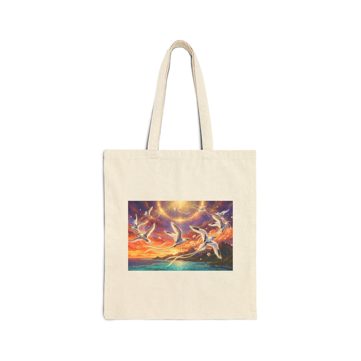 Canvas Tote Bag — Sunset Dolphins Art Print Eco Shopper