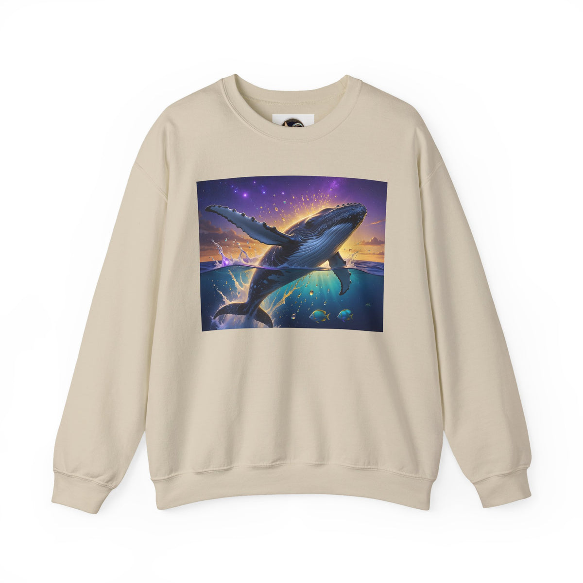 Whale Dreamscape Crewneck Sweatshirt — Cosmic Ocean Sunset Graphic