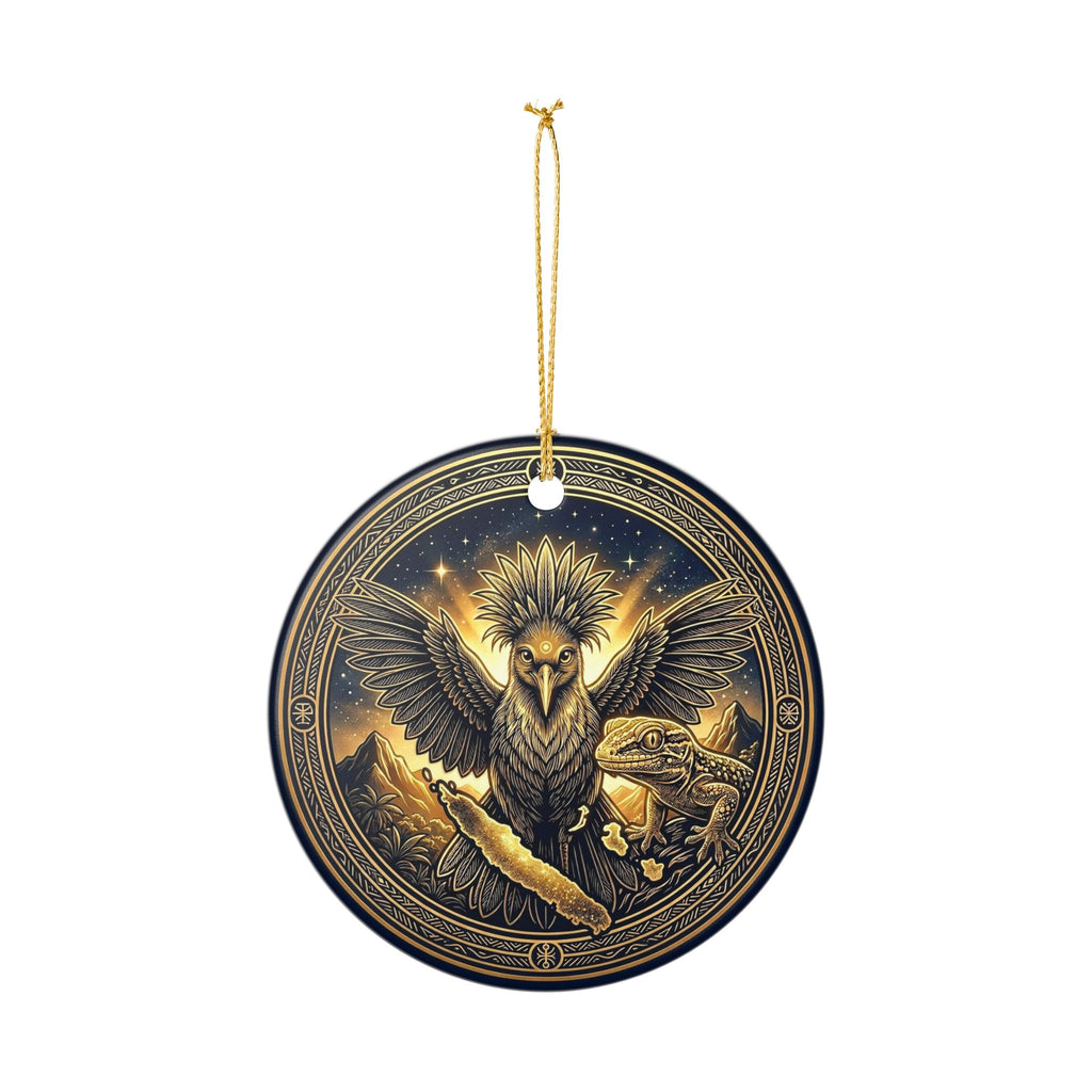 Ceramic Ornament — Mystic Raven & Lizard Medallion Holiday Decoration