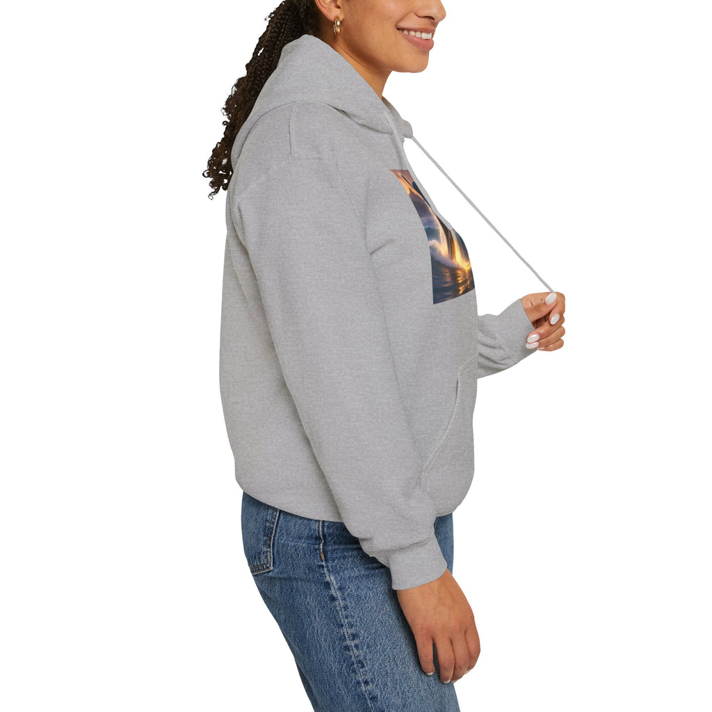 Orca Sunset Hoodie — Majestic Whale Jump Graphic Sweatshirt