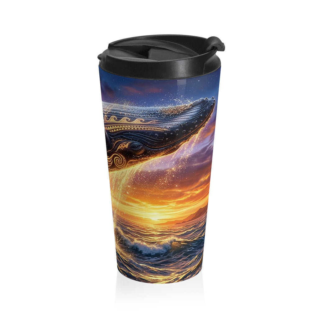 Ocean Whale Stainless Steel Travel Mug — Sunrise Fantasy Whale Art