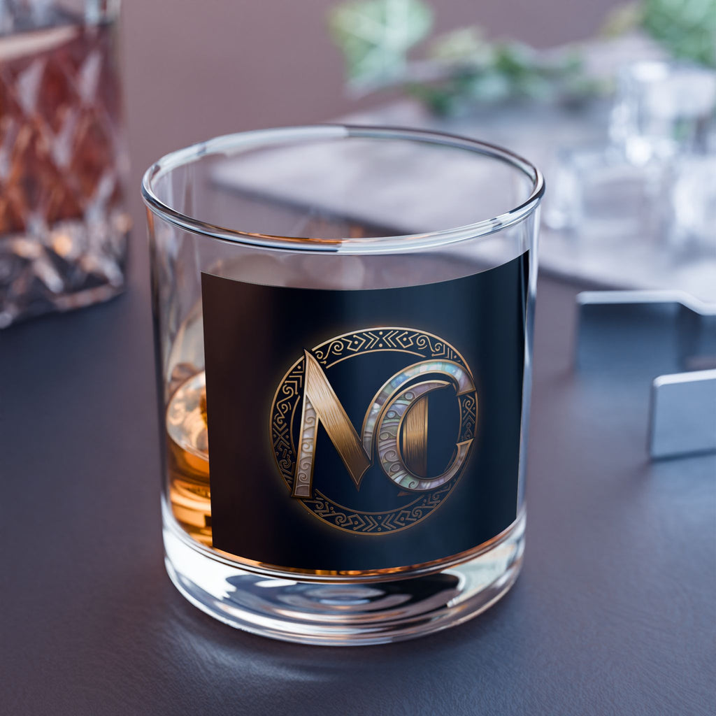 10oz Whiskey Rocks Glass with Elegant Gold NC Monogram — Classic Barware Gift