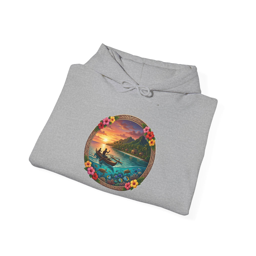 Sunset Surf Hoodie — Tropical Beach Circle Graphic Sweatshirt