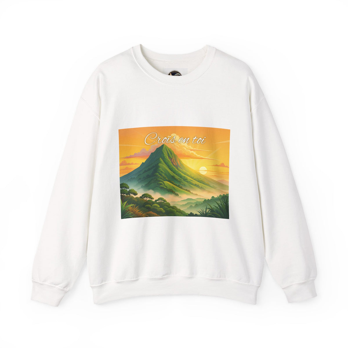 Crewneck Sweatshirt — Tropical Sunrise Volcano Graphic 'Curaçao'