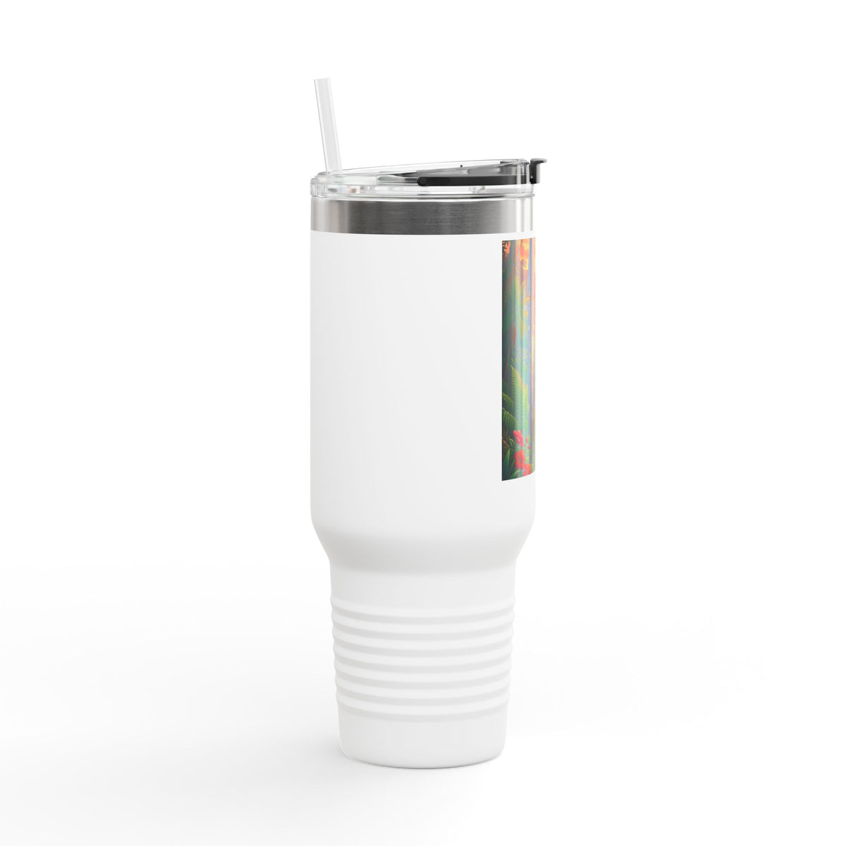 40oz Insulated Travel Mug – Tropical Waterfall & Toucan Scenic Design