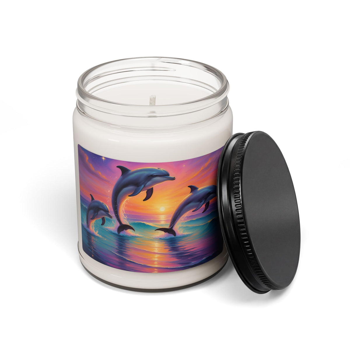Dolphin Sunset Soy Candle — 9oz Scented Jar (Relaxing Ocean Breeze)