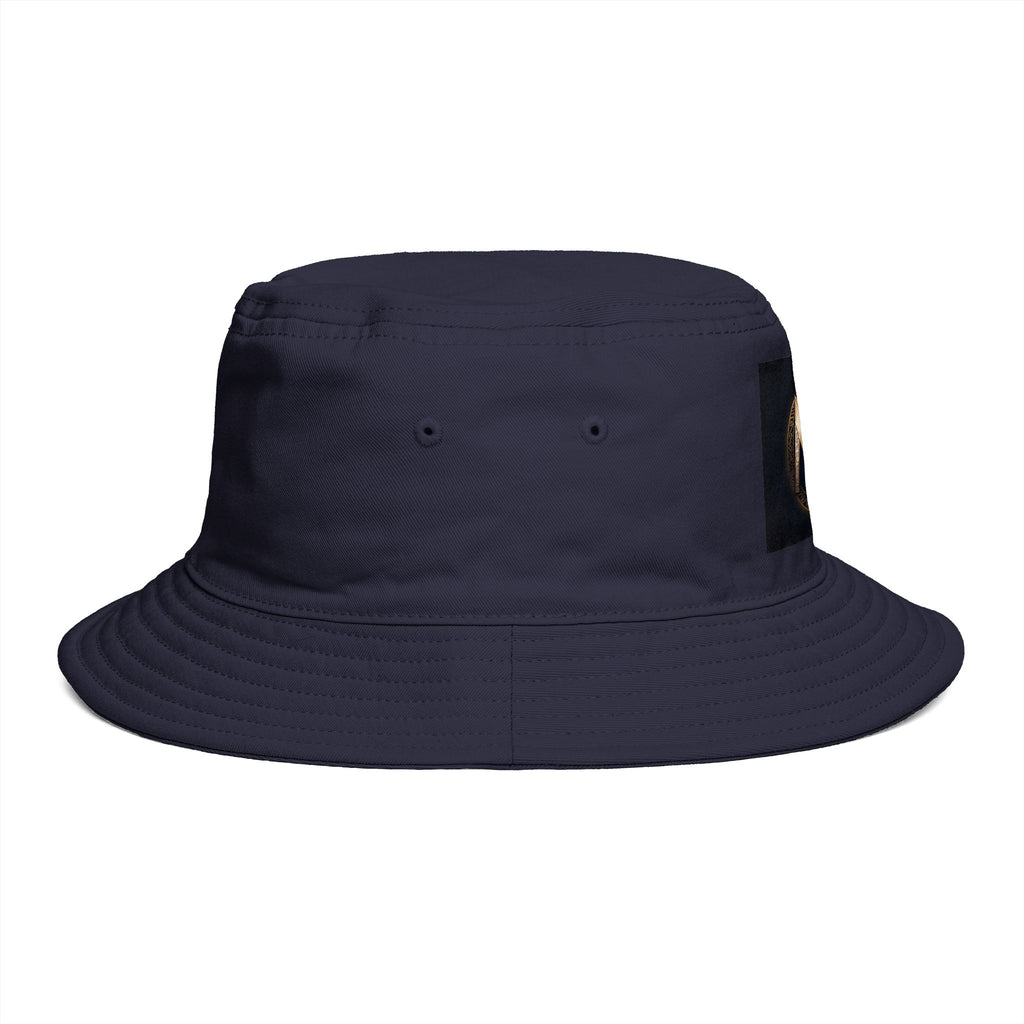 Brown Bucket Hat with Gold and Pearly Emblem — Bold Statement Sun Hat