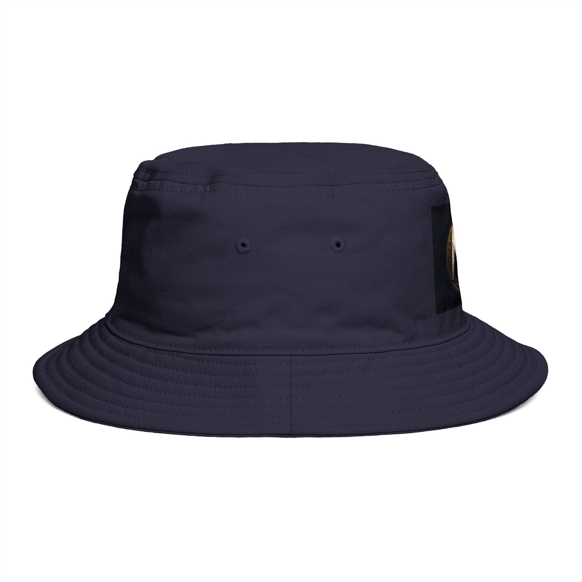 Brown Bucket Hat with Gold and Pearly Emblem — Bold Statement Sun Hat