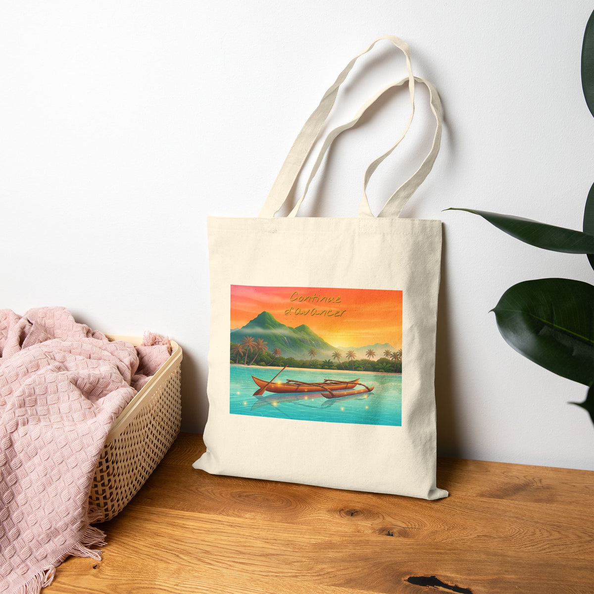 Tote Bag — Tropical Sunset Boat Canvas Tote
