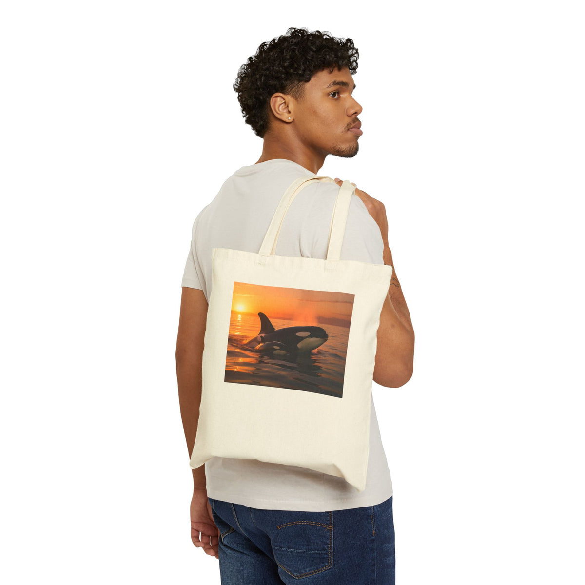 Orca Sunset Canvas Tote — Whale Lover Eco Grocery Bag