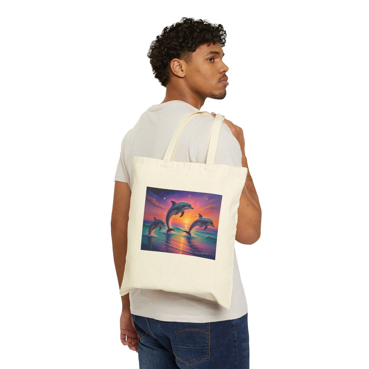 Dolphin Sunset Canvas Tote Bag