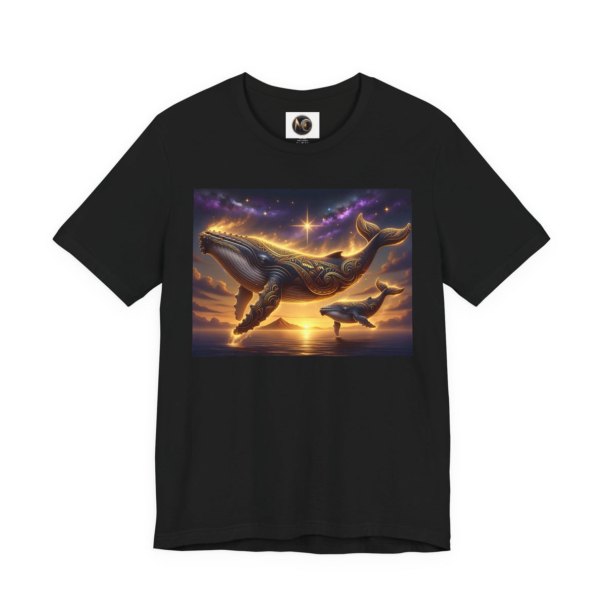 Sunset Whale Family T‑Shirt — Ocean Whale Scene Tee