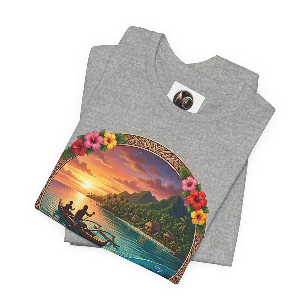 Sunset Island Graphic Tee — Tropical Beach Circle Design