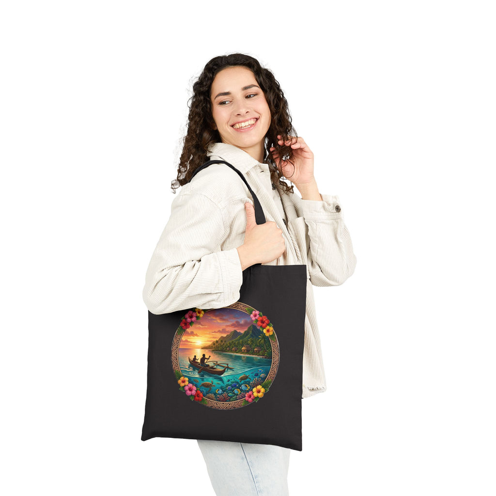 Tote Bag — Sunset Surf Circle Art Cotton Canvas Tote