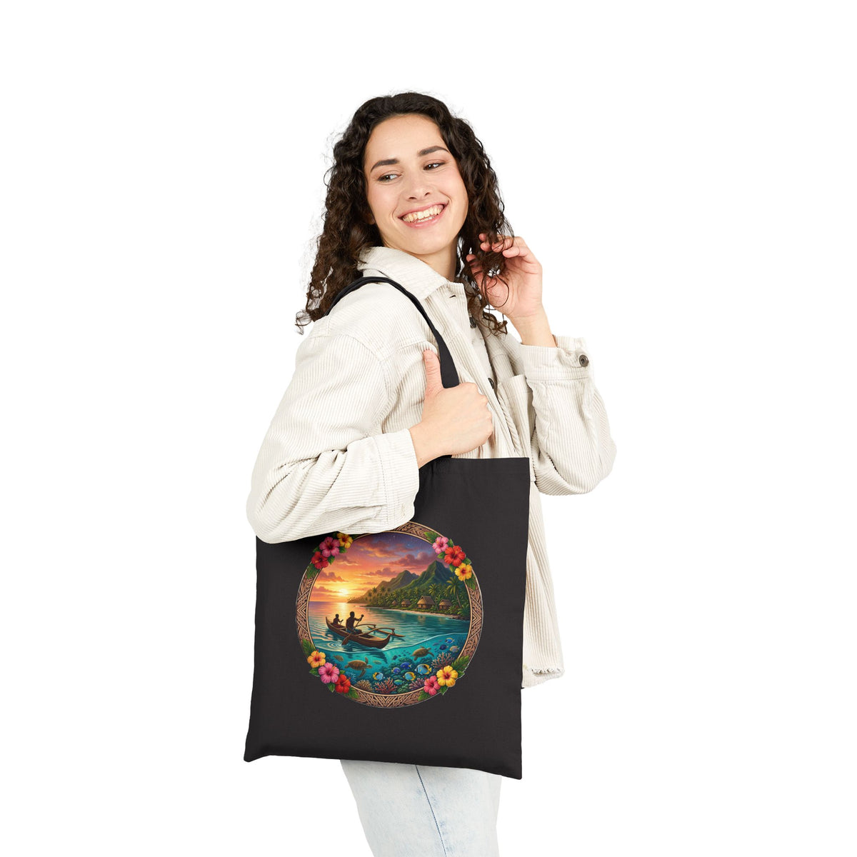 Tote Bag — Sunset Surf Circle Art Cotton Canvas Tote