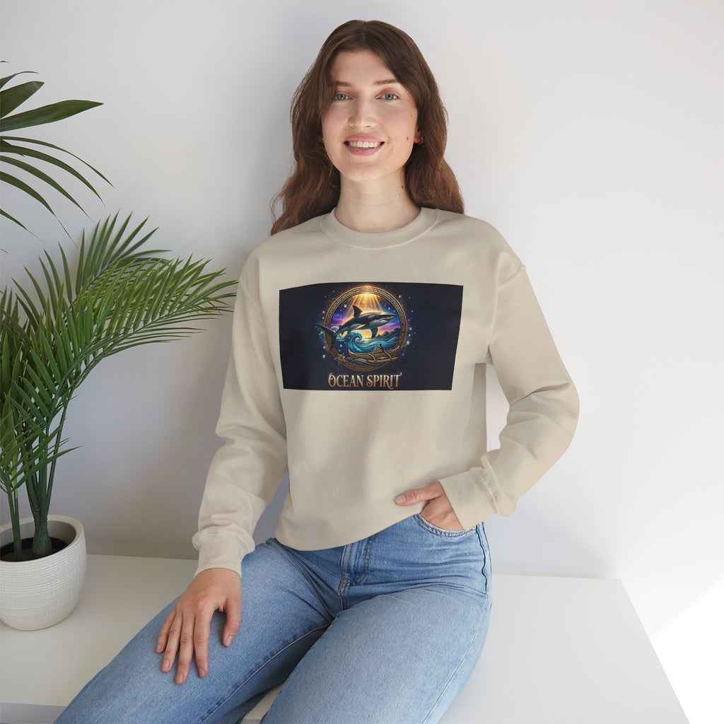 Ocean Spirit Crewneck Sweatshirt — Whale & Sunset Graphic