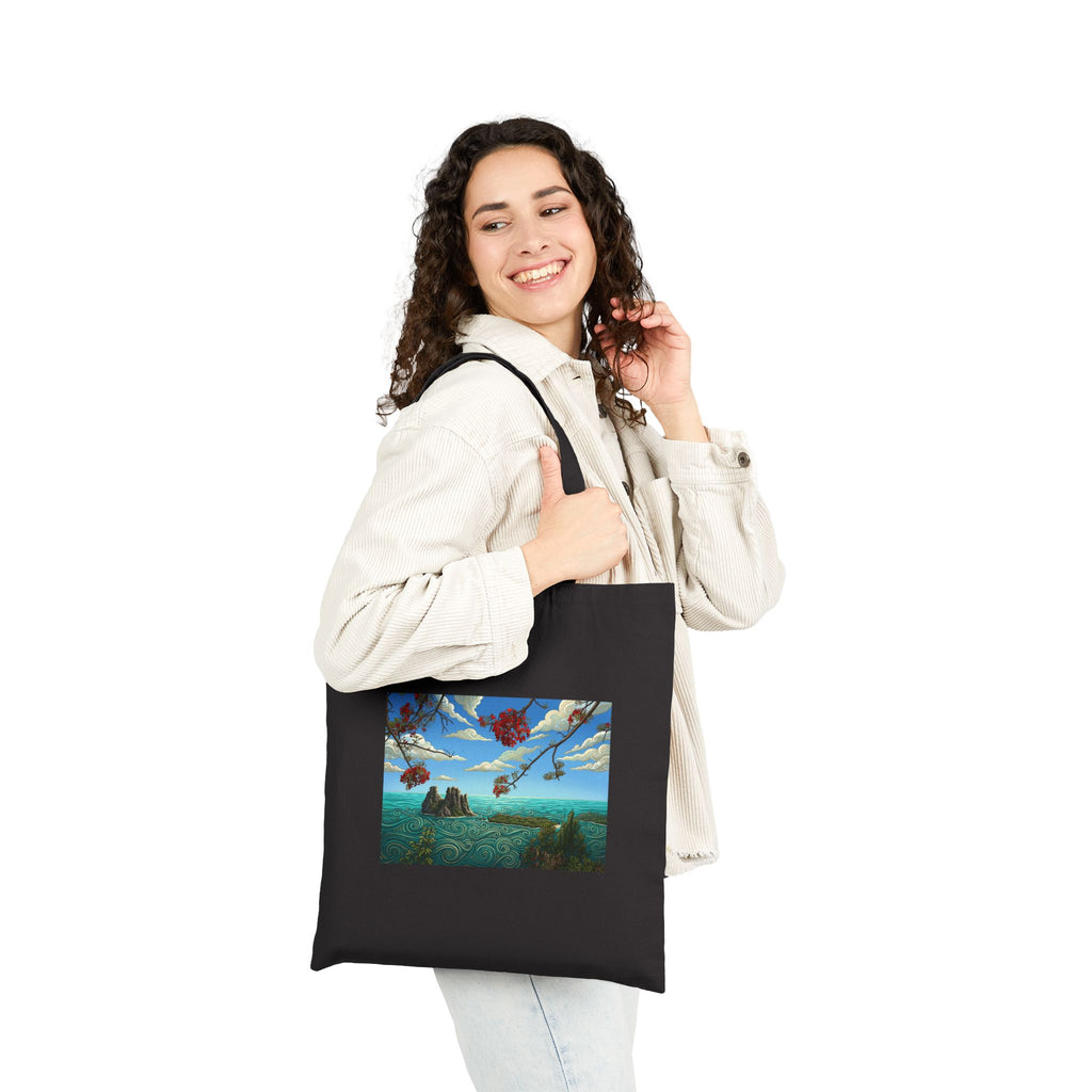 Surreal Sky Art Tote — Canvas Bag with Flying Leaves Scenic Print