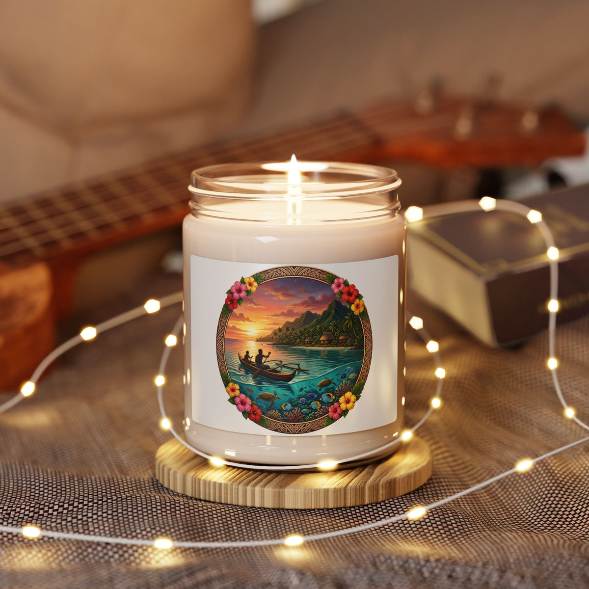 Tropical Sunset Soy Candle — 9oz Scented Jar (Hawaiian Beach Scenery)