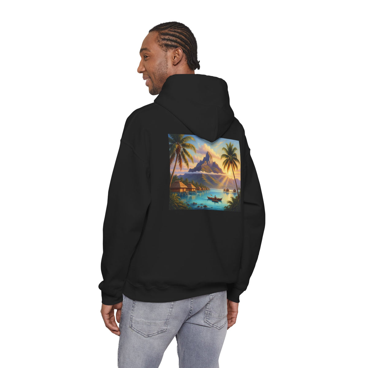 Tropical Island Hoodie — Vintage Sunset Palm Beach Graphic Hooded Sweatshirt