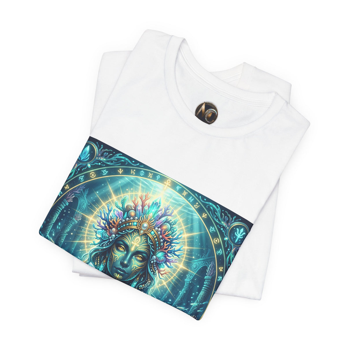 Mystic Goddess Art Tee — Celestial Blue Spiritual Graphic T-Shirt