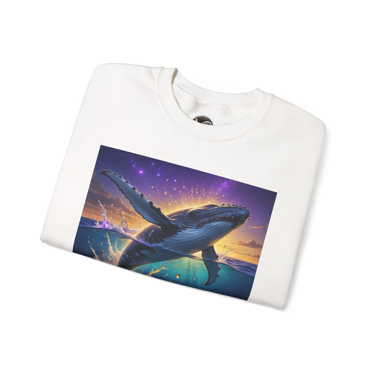 Whale Dreamscape Crewneck Sweatshirt — Cosmic Ocean Sunset Graphic