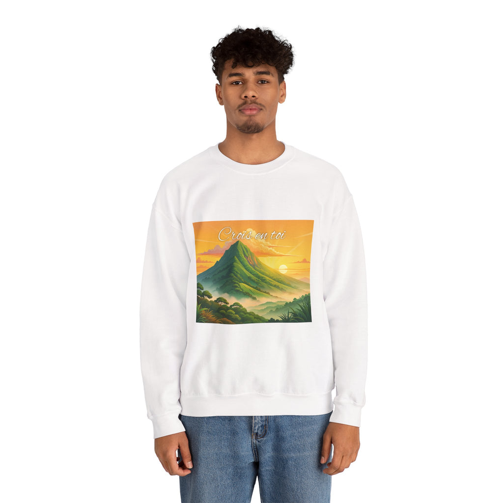 Crewneck Sweatshirt — Tropical Sunrise Volcano Graphic 'Curaçao'