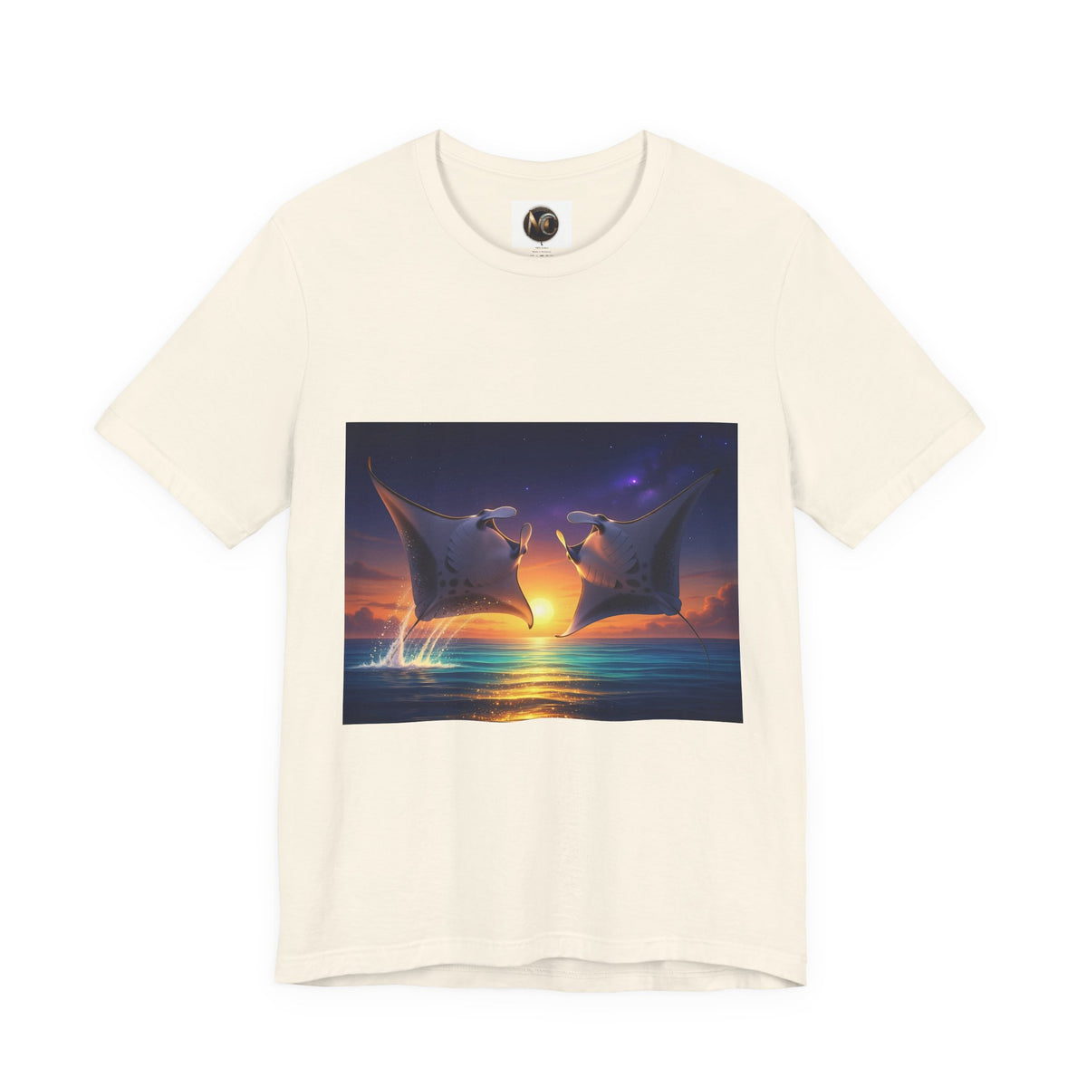 Sunset Manta Rays Graphic Tee — Ocean Sunset Dolphin-Style Art Shirt