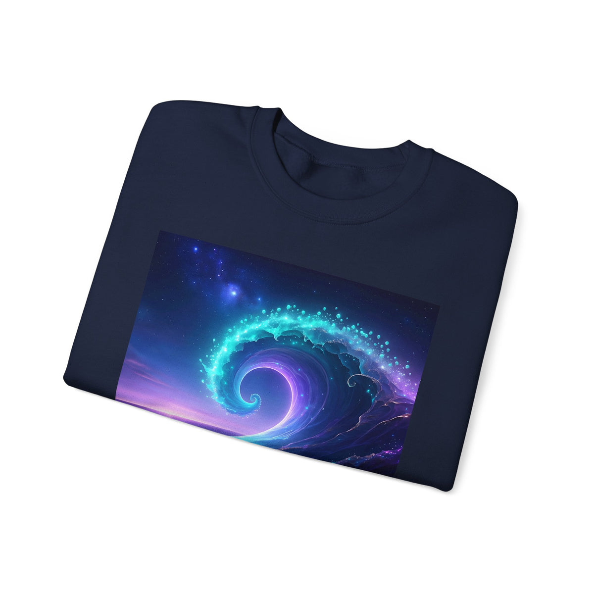 Cosmic Wave Crewneck Sweatshirt — Galaxy Spiral Graphic