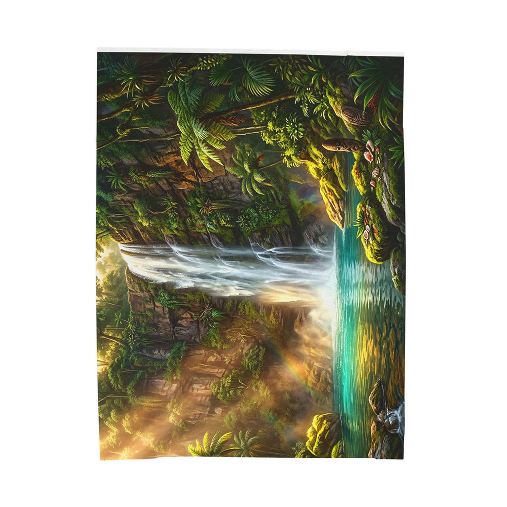 Waterfall Forest Velveteen Plush Blanket — Lush Tropical Landscape Throw