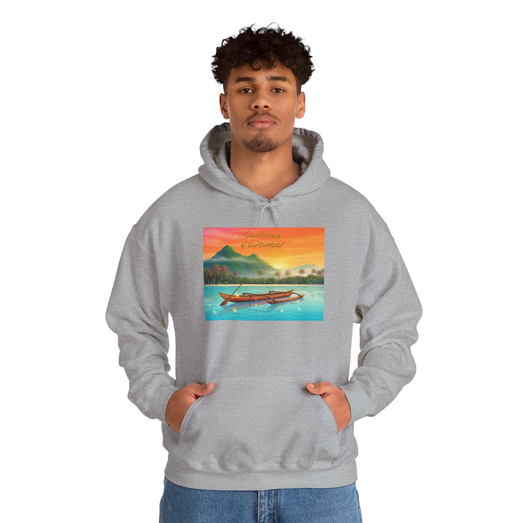Tropical Sunset Hoodie — Scenic Boat & Island Print