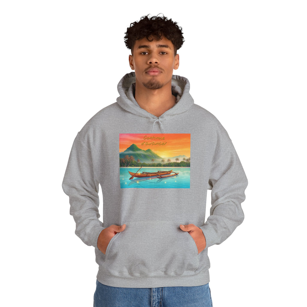 Tropical Sunset Hoodie — Scenic Boat & Island Print