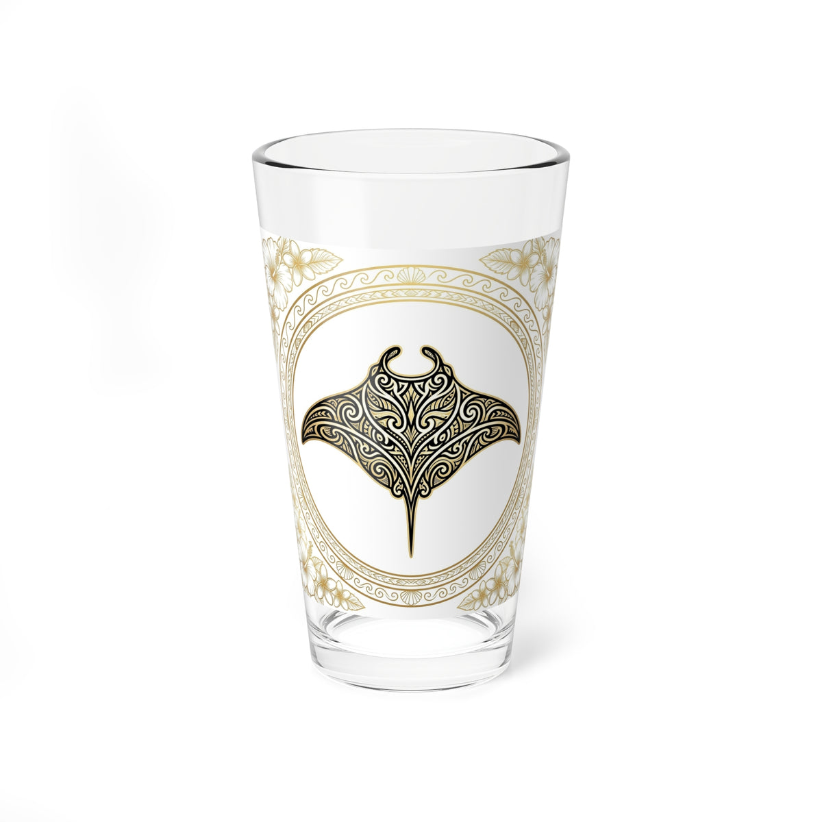 Ornate Manta Ray Mixing Glass — 16oz Decorative Beach Glass