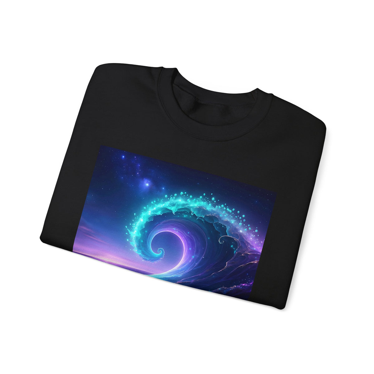 Cosmic Wave Crewneck Sweatshirt — Galaxy Spiral Graphic