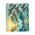 Ocean Dolphin Wave Sunrise Velveteen Plush Blanket | Marine Art Throw