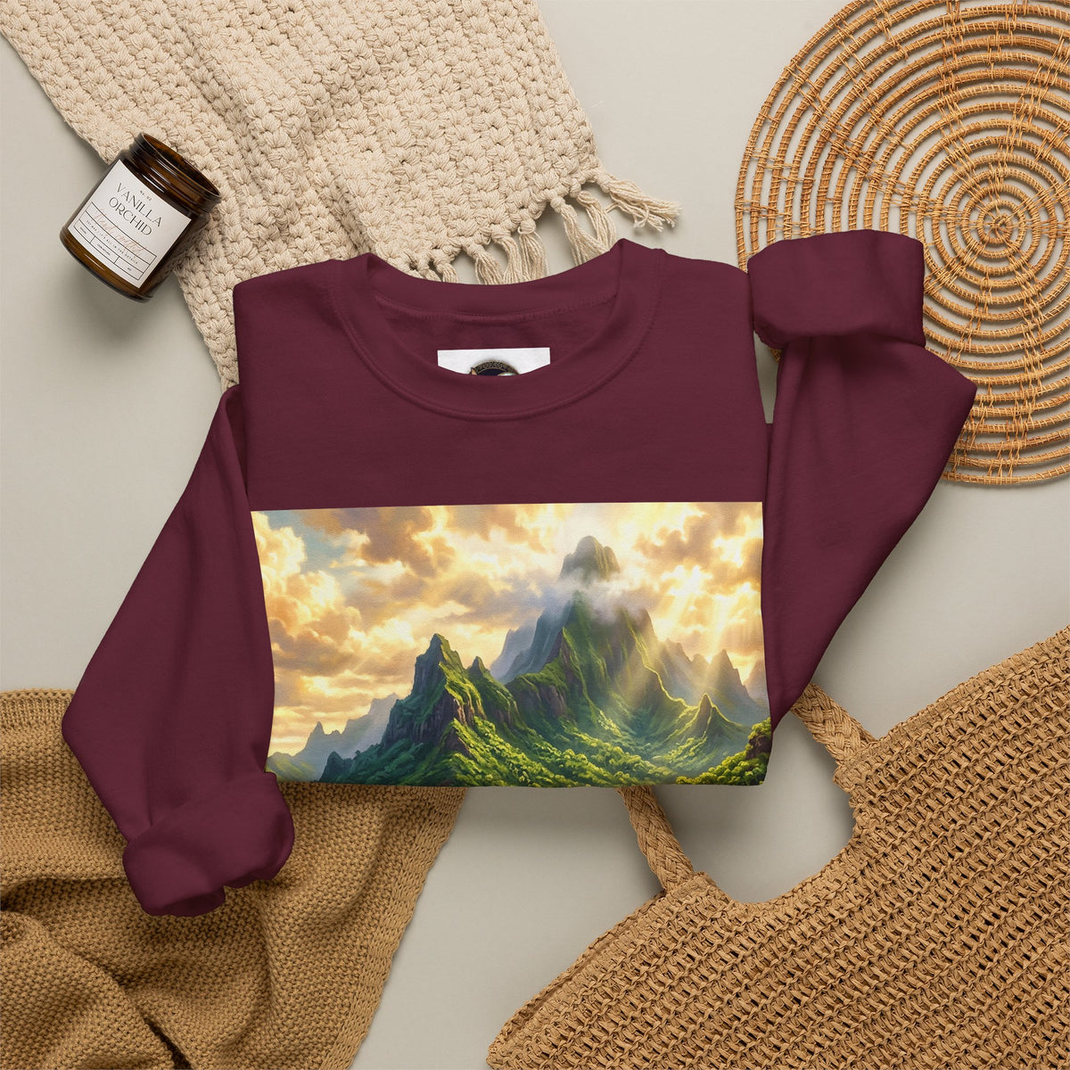 Tropical Island Crewneck Sweatshirt — Scenic Beach Landscape Pullover