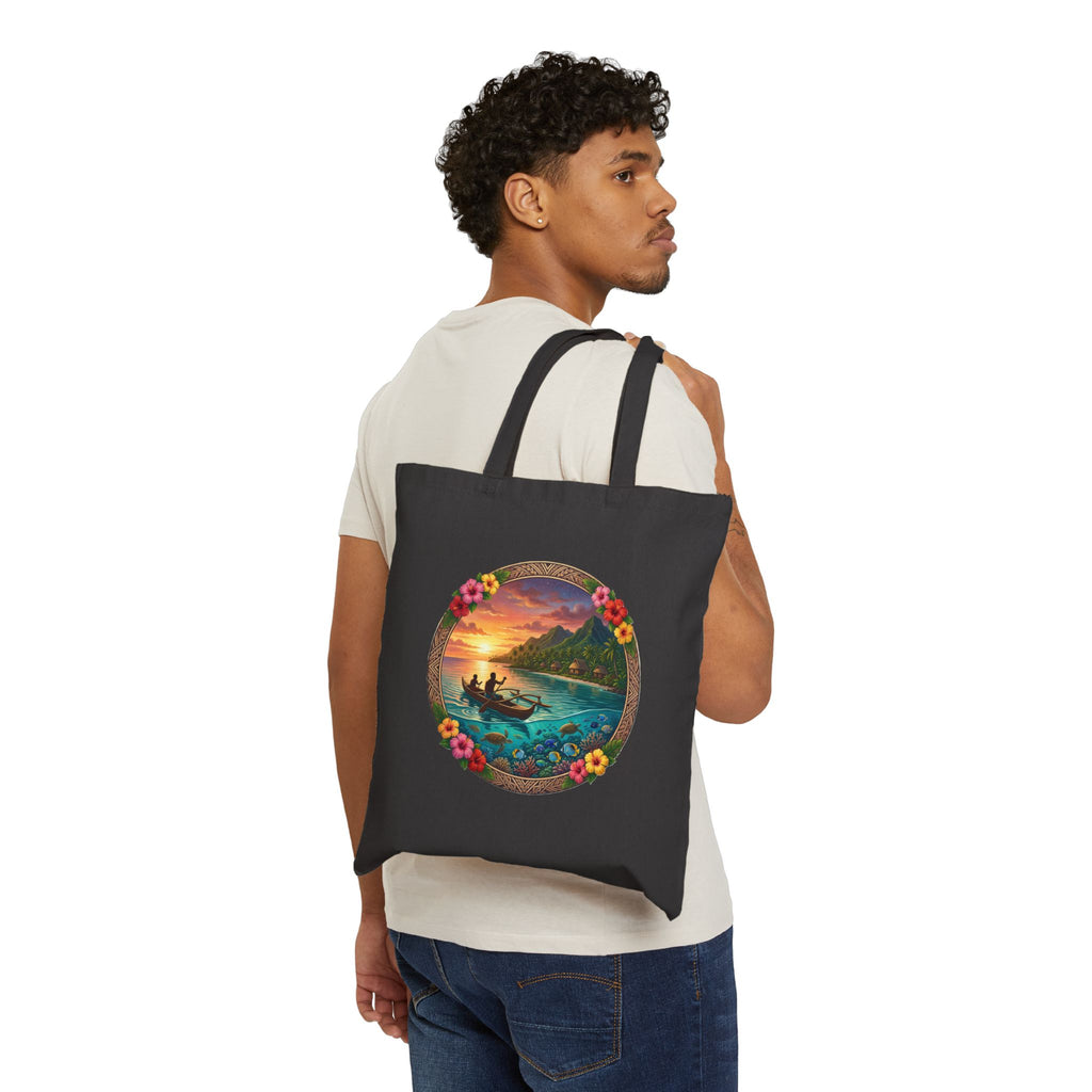 Tote Bag — Sunset Surf Circle Art Cotton Canvas Tote
