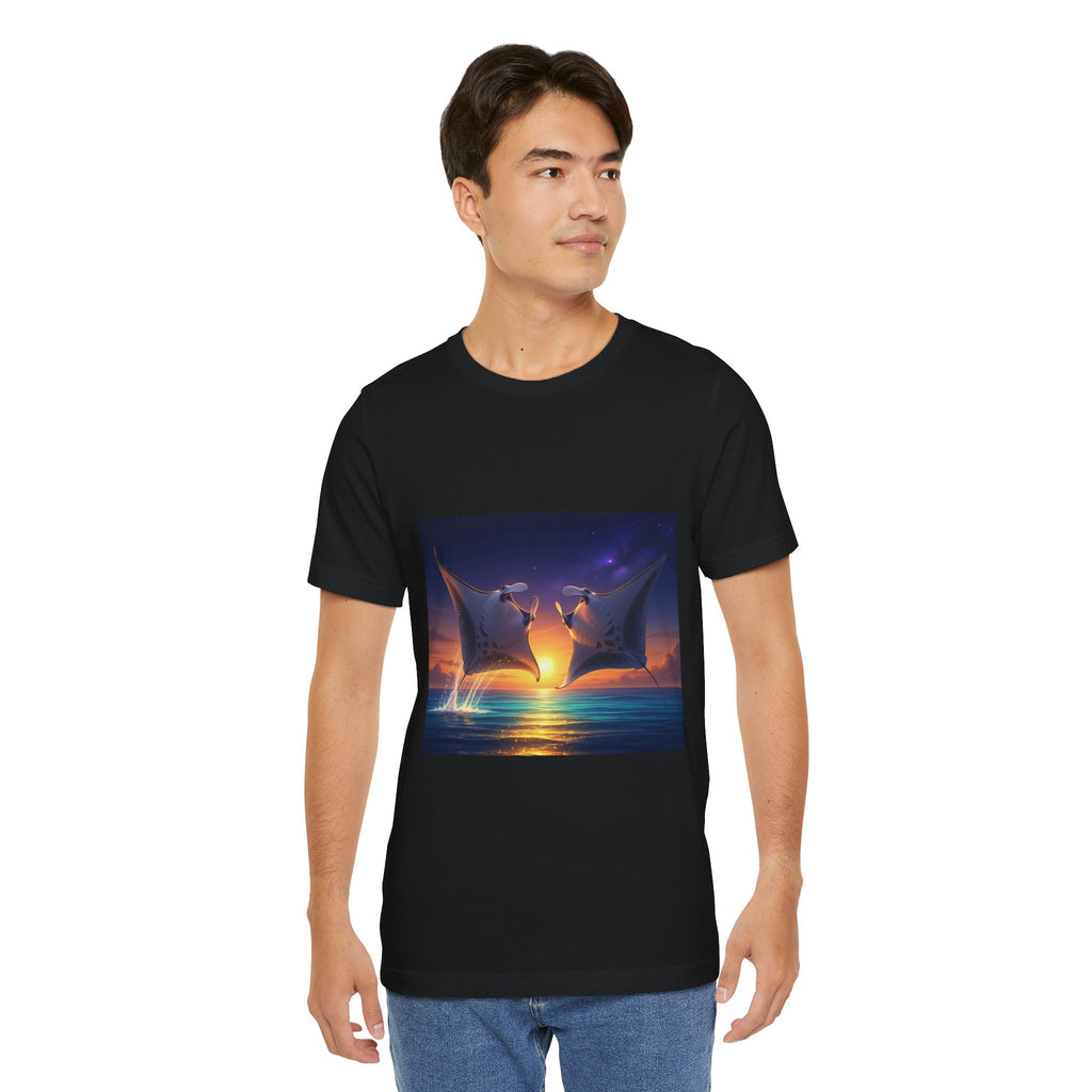 Sunset Manta Rays Graphic Tee — Ocean Sunset Dolphin-Style Art Shirt