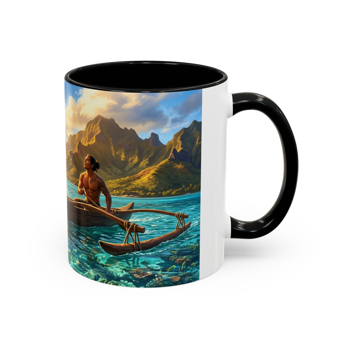 Tropical Canoe Coffee Mug — Ocean Dolphin Sunrise Scenic Mug (11/15oz)