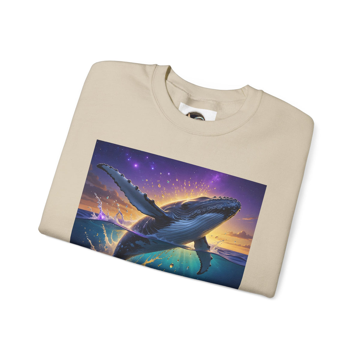 Whale Dreamscape Crewneck Sweatshirt — Cosmic Ocean Sunset Graphic