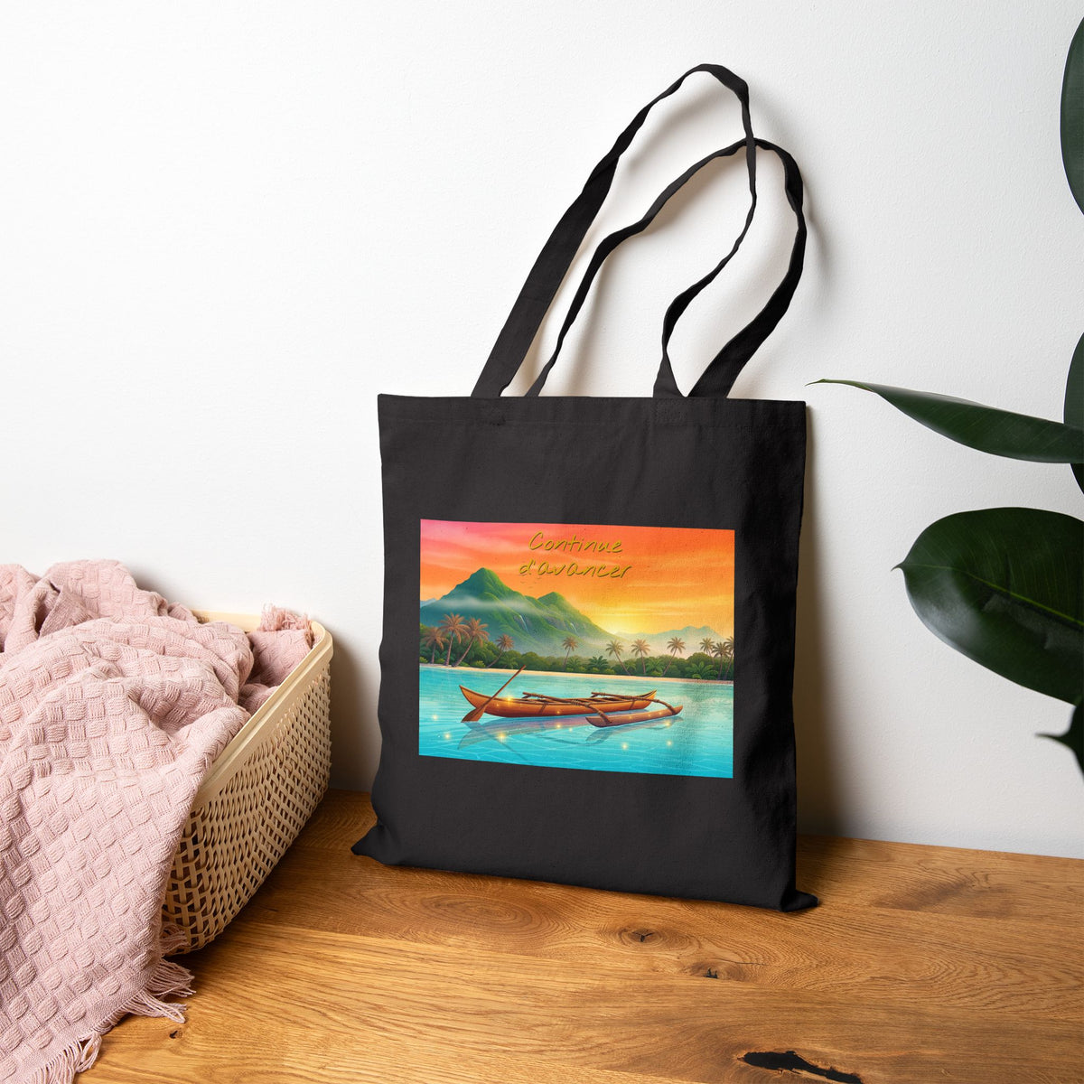 Tote Bag — Tropical Sunset Boat Canvas Tote