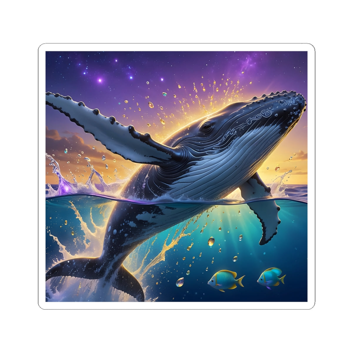 Whale Sunset Kiss-Cut Sticker — Majestic Humpback Ocean Art Sticker