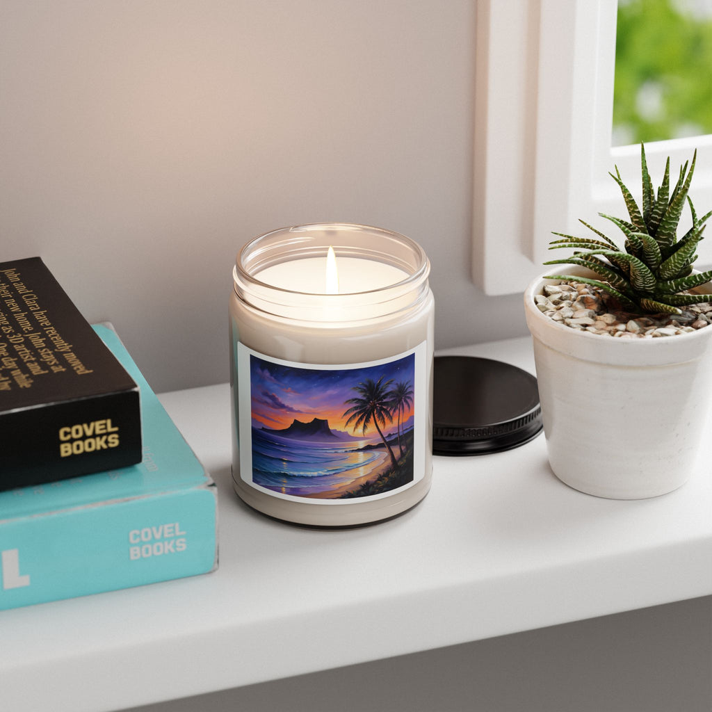 Tropical Sunset Soy Candle — 9oz Scented Beach Candle (Palm Trees, Ocean Breeze)