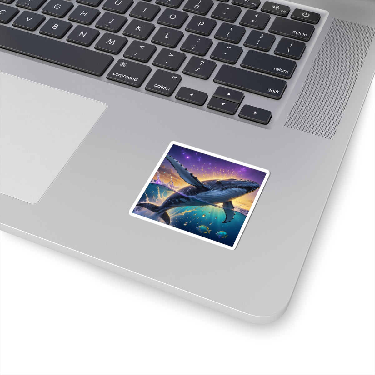 Whale Sunset Kiss-Cut Sticker — Majestic Humpback Ocean Art Sticker