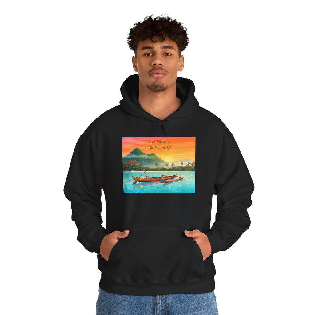 Tropical Sunset Hoodie — Scenic Boat & Island Print