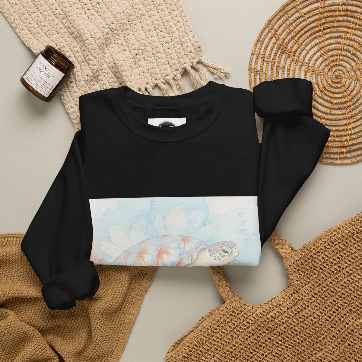 Sea Turtle Art Crewneck Sweatshirt — Watercolor Ocean Turtle Graphic
