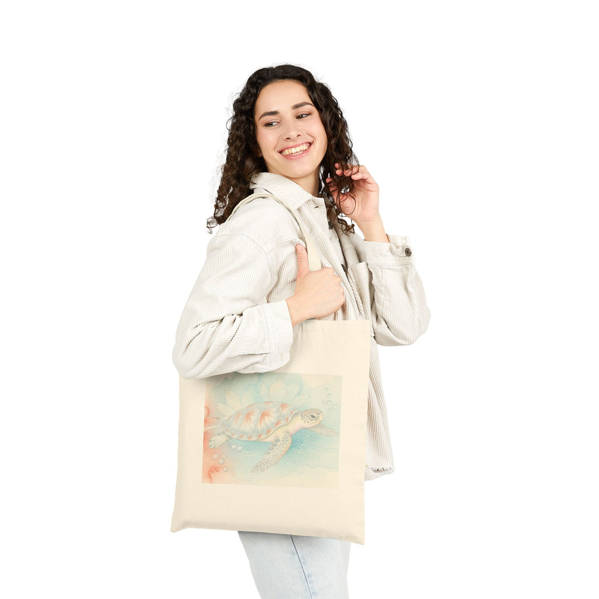 Sea Turtle Watercolor Canvas Tote Bag — Beachy Eco-Friendly Grocery Shopper