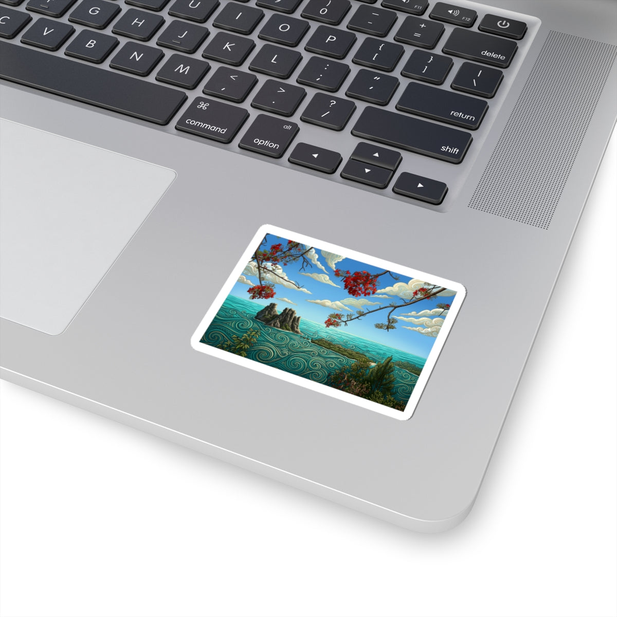 Scenic Coastal Island Sticker — Tropical Ocean Landscape Kiss-Cut Decal