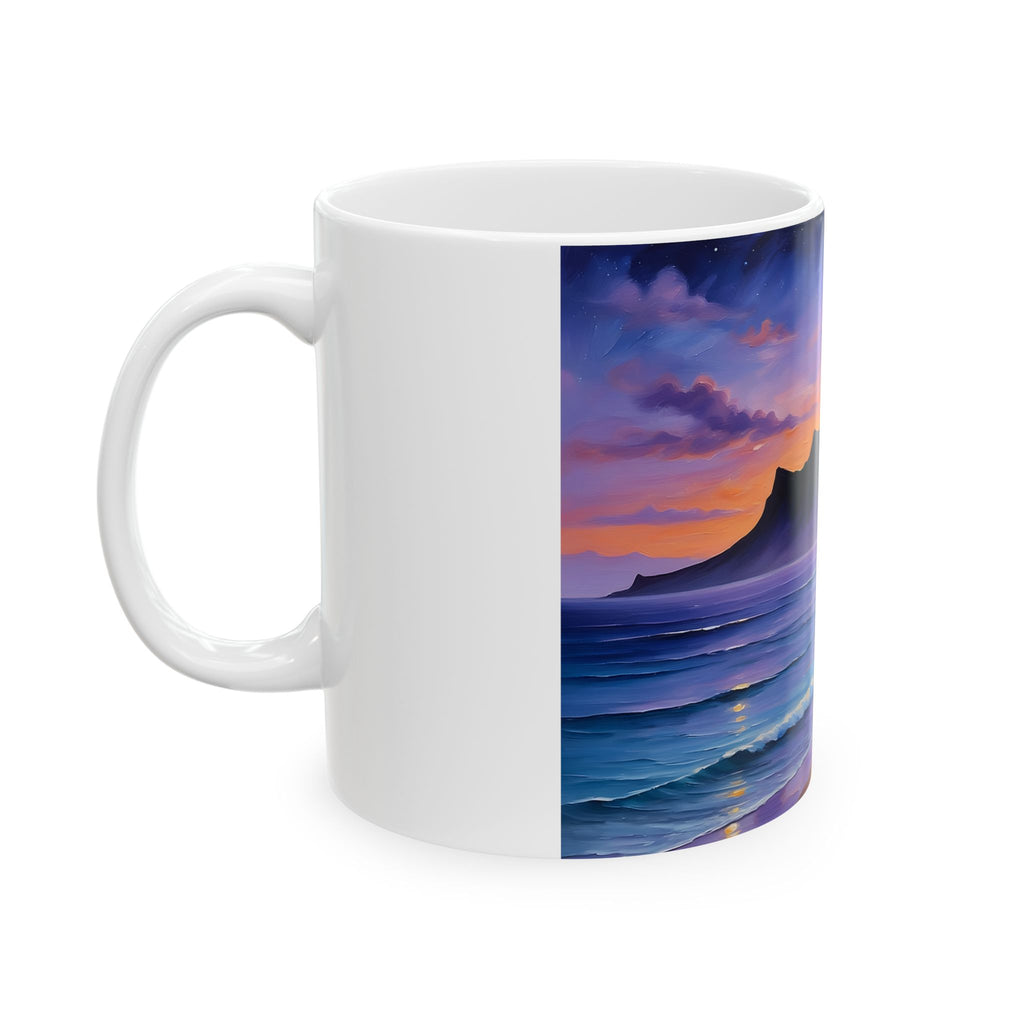 Sunset Beach Ceramic Mug — Tropical Palm Coastwave Coffee Cup (11oz, 15oz)